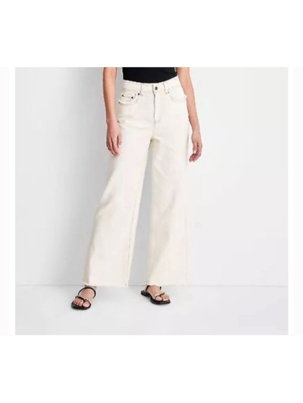 NEW Future Collective Wide Leg White Jeans size 00 Denim Baggy Loose Raw Hem